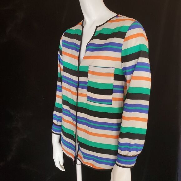 Bar III Striped Button Down Top (XS) - Picture 1 of 6